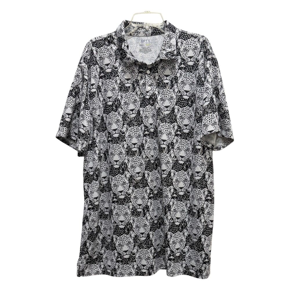 Apt 9 Mens Black White Cheetah Print Polo Shirt Size 3XLT